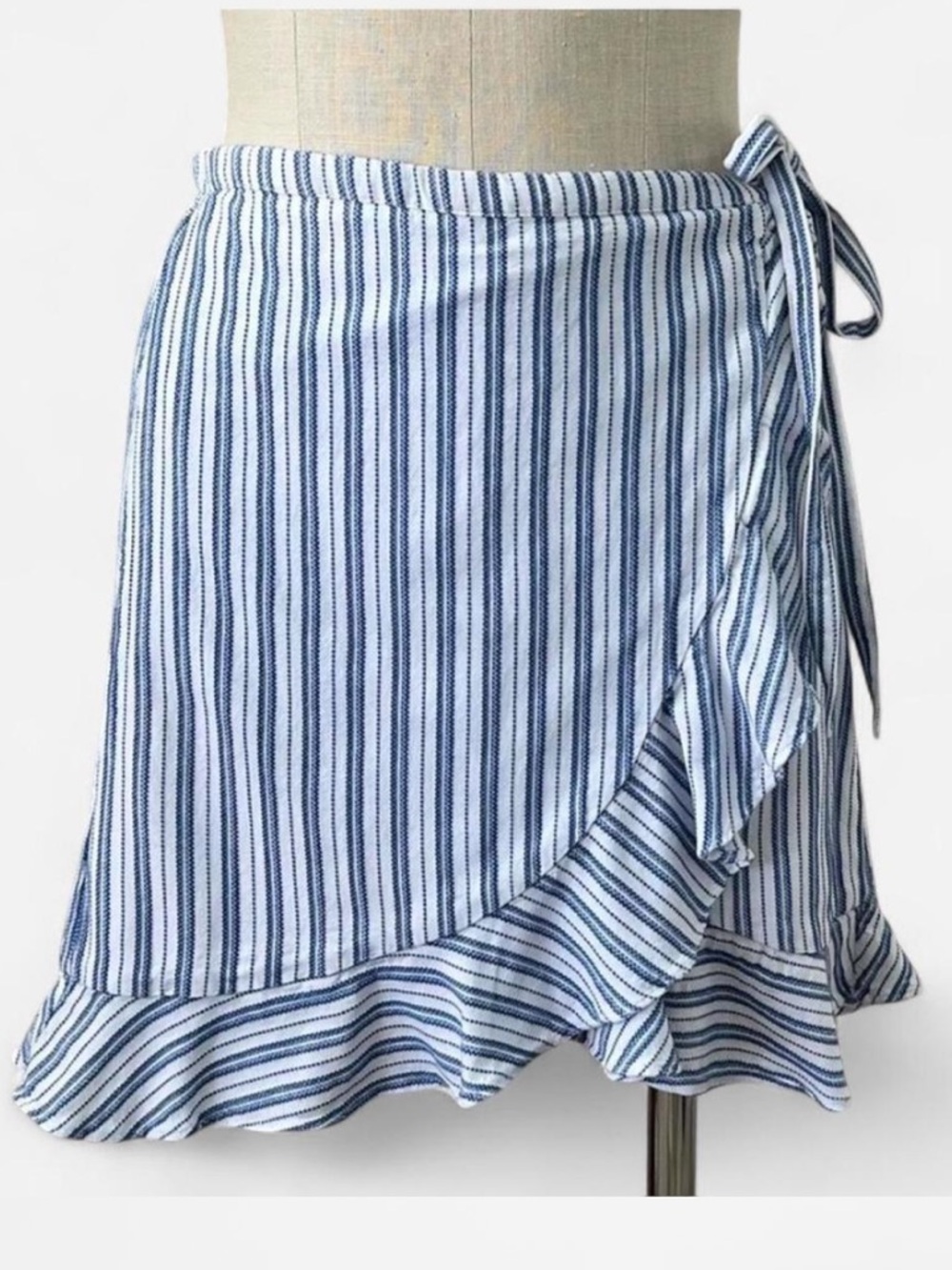 J. Crew Mercantile Ruffle Hem Faux Wrap Mini Skirt Cottagecore Coquette Striped